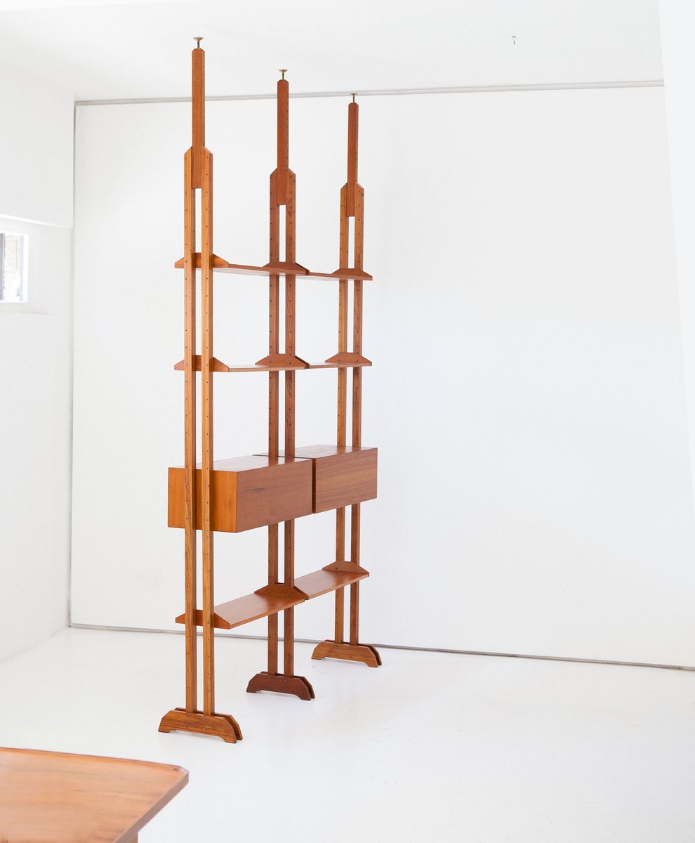 Teak Floor To Ceiling Shelving Unit 1950s