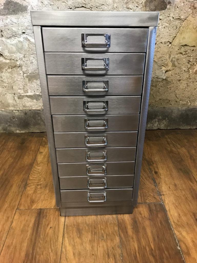 Vintage Industrial Stripped Metal Filing Cabinet With 10 Drawers