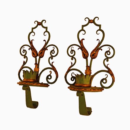 Patinated Wrought Iron Wall Sconces 1940s Set Of 2 For At