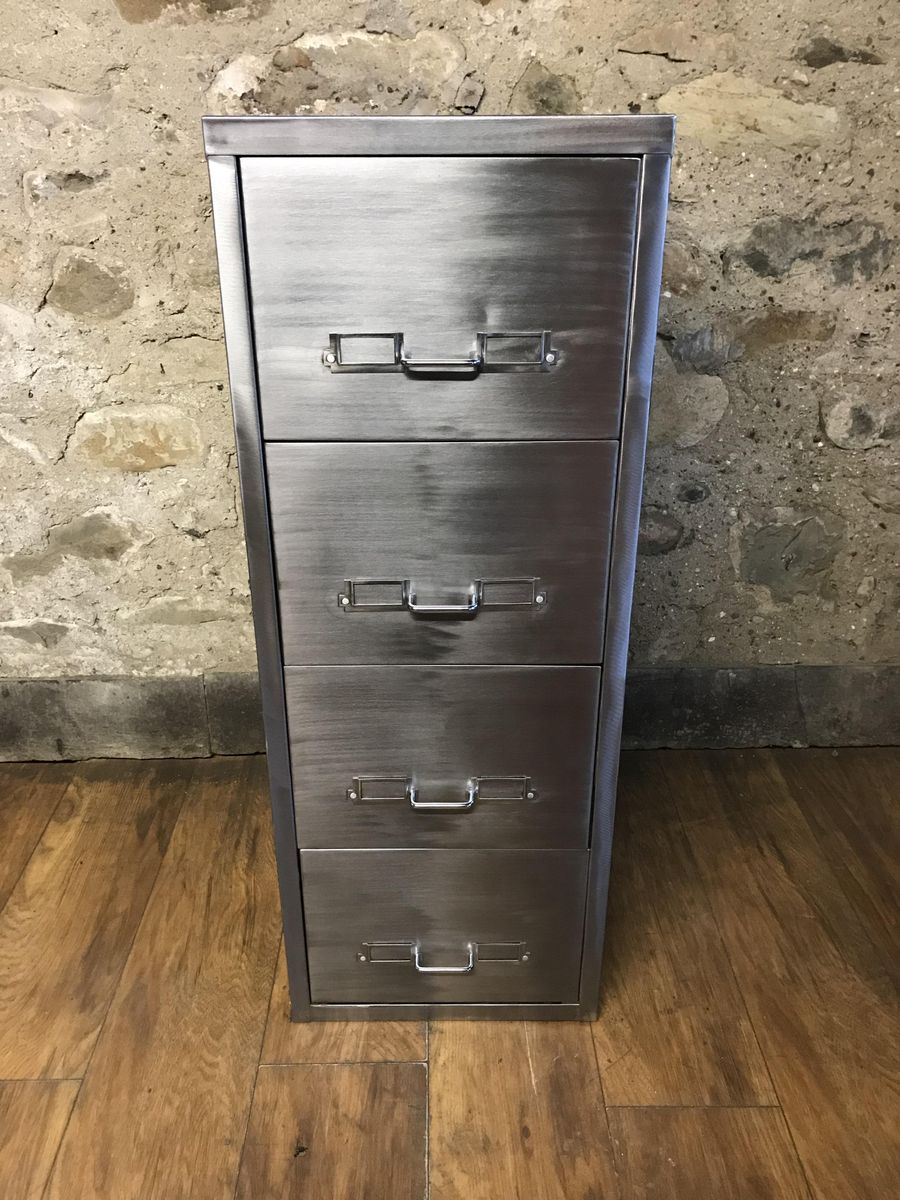 Vintage Industrial Stripped Metal Filing Cabinet With 4 Drawers