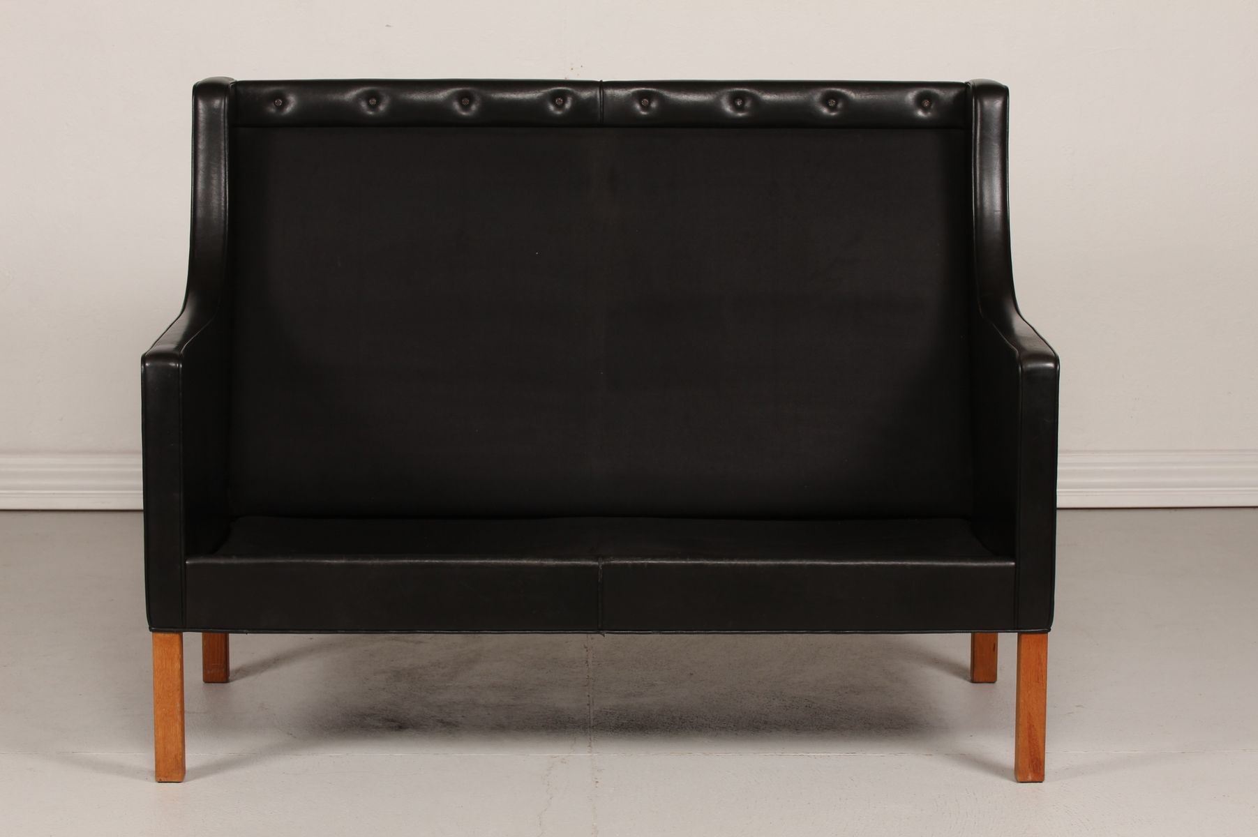 Model 2432 Black Leather Sofa With Oak Legs By Børge Mogensen For Per Piece