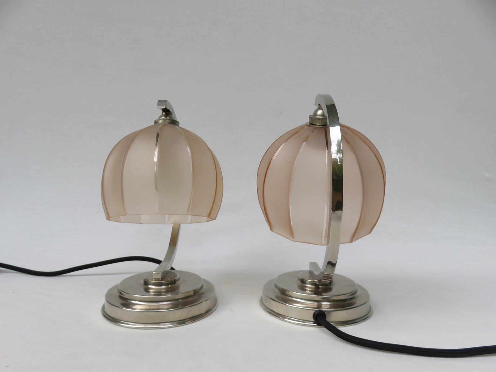 Paire De Lampes De Table Art Déco – Métal Chromé – Vintage – Occasion
