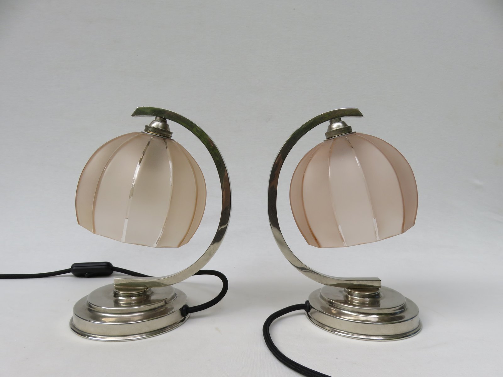Vintage French Art Deco Bedside Table Lamps, Set of 2 for