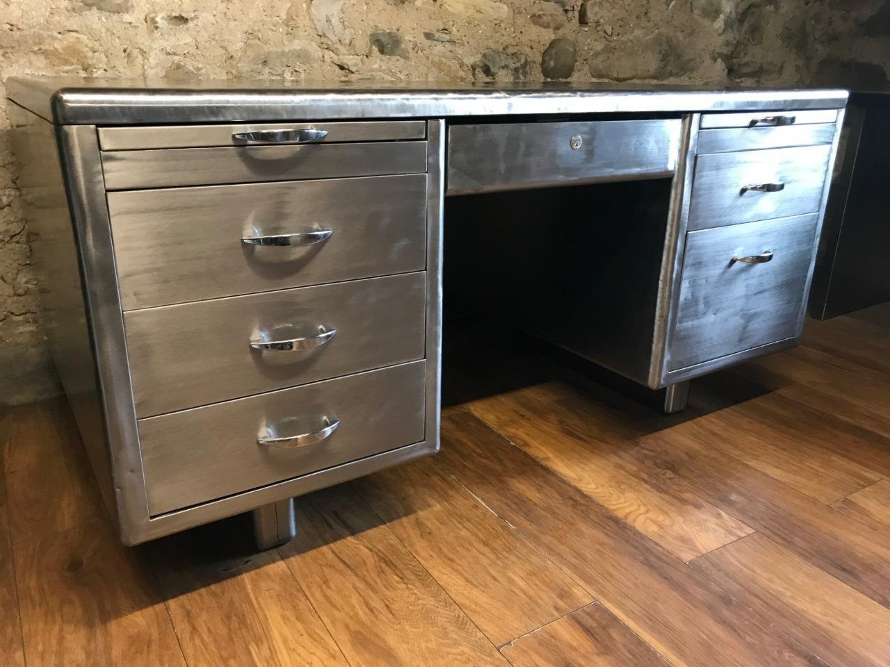 Vintage Stripped Metal Tanker Desk Bei Pamono Kaufen