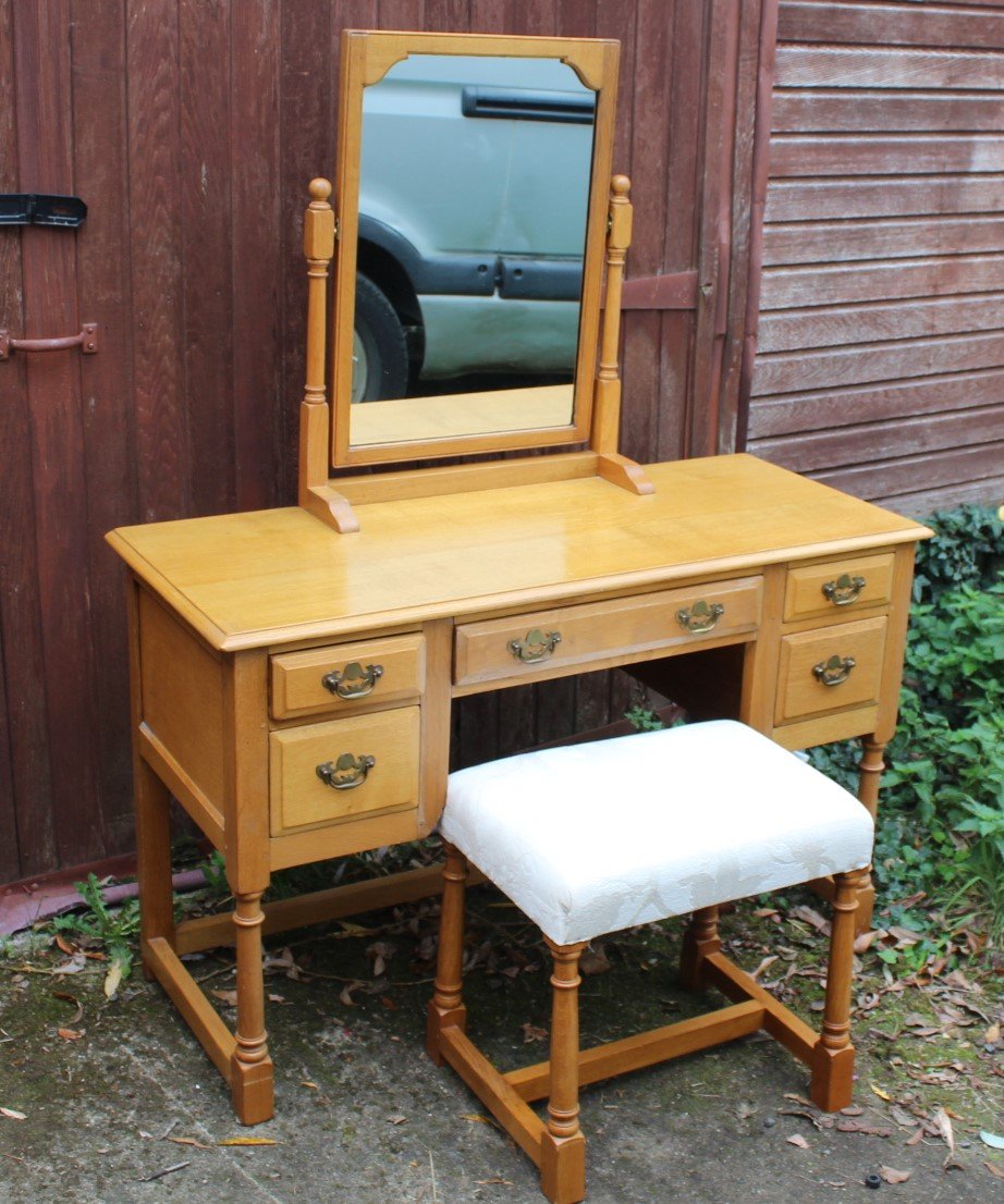 Golden Oak Dressing Table And Stool From Titmarsh And Goodwin