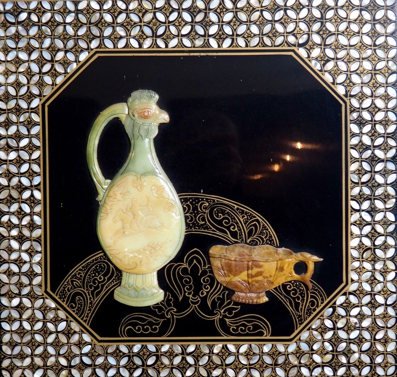 Antiker Wandschirm mit Edelsteinen & Jade bei Pamono kaufen