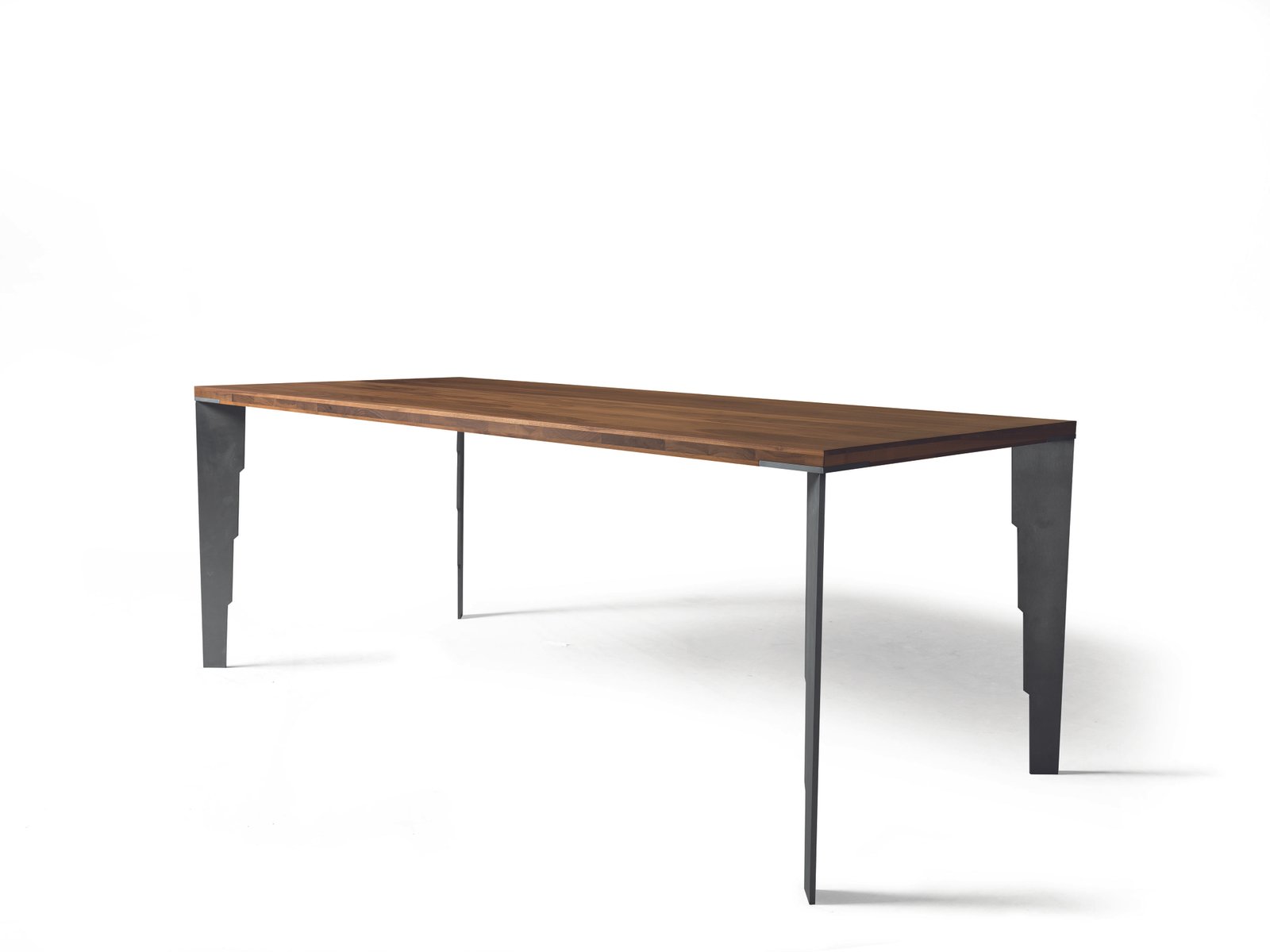 Small oiled natural walnut fixed table with steel effect metal legs from dale italia