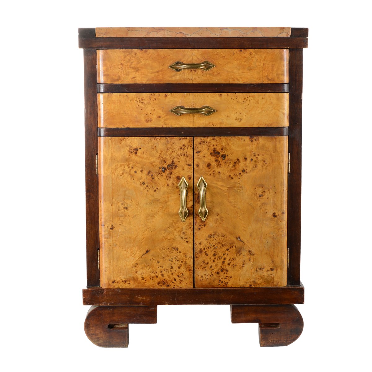 Art Deco Italian Nightstand In Two Tone Wood With Marble Top For Holiday