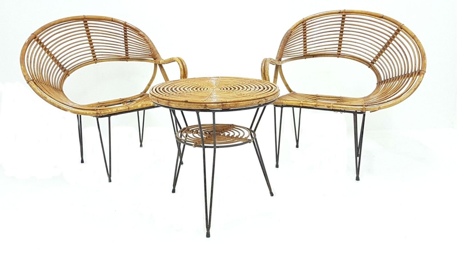 vintage bamboo table 2 chairs set by janine abraham dirk jan rol 1970s FIP-327367