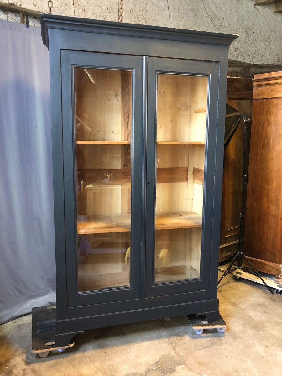 Antique Oak Bookcase With Glass Doors In Vendita Su Pamono
