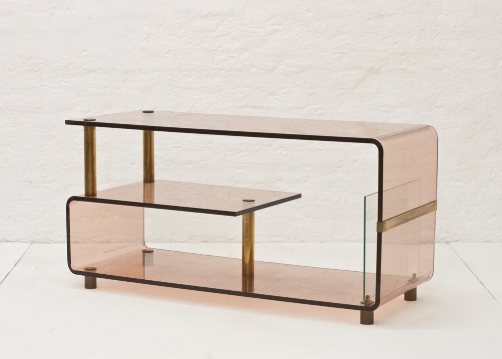 Italian Perspex Shelving Unit With Brass Details 1970s For At Italian Perspex Shelving Unit With Brass Details 1970s