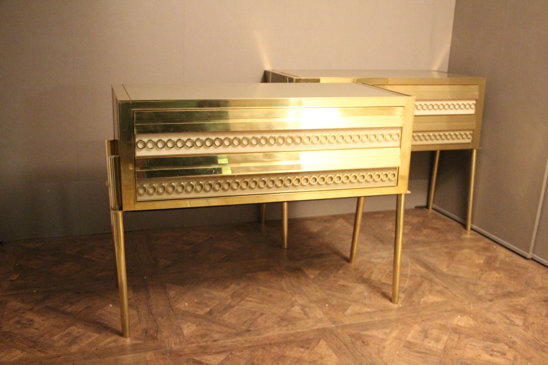 Italian Gold Brass And Murano Glass Dressers 1970s Set Of 2 Bei