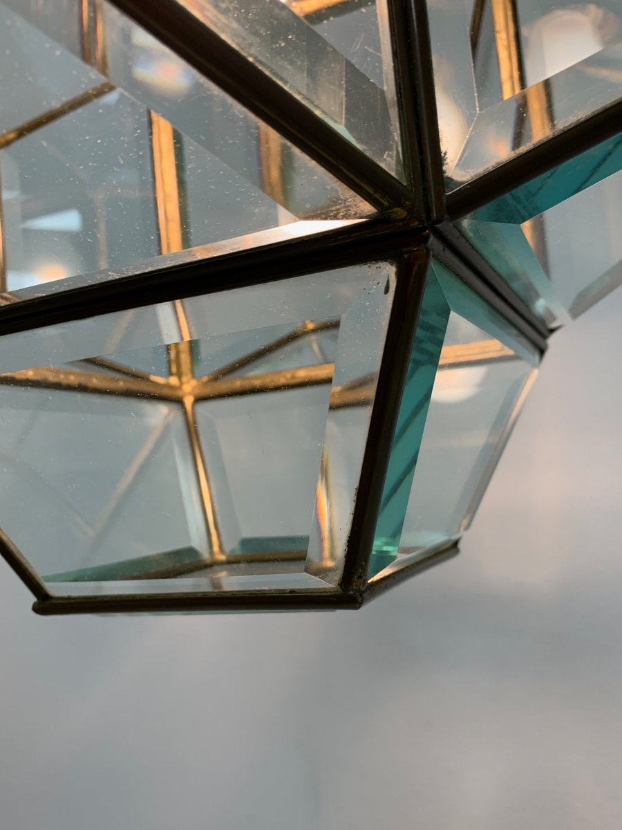 Grosse Italienische Laterne Aus Messing Geschnittenem Glas 1950er Bei Pamono Kaufen