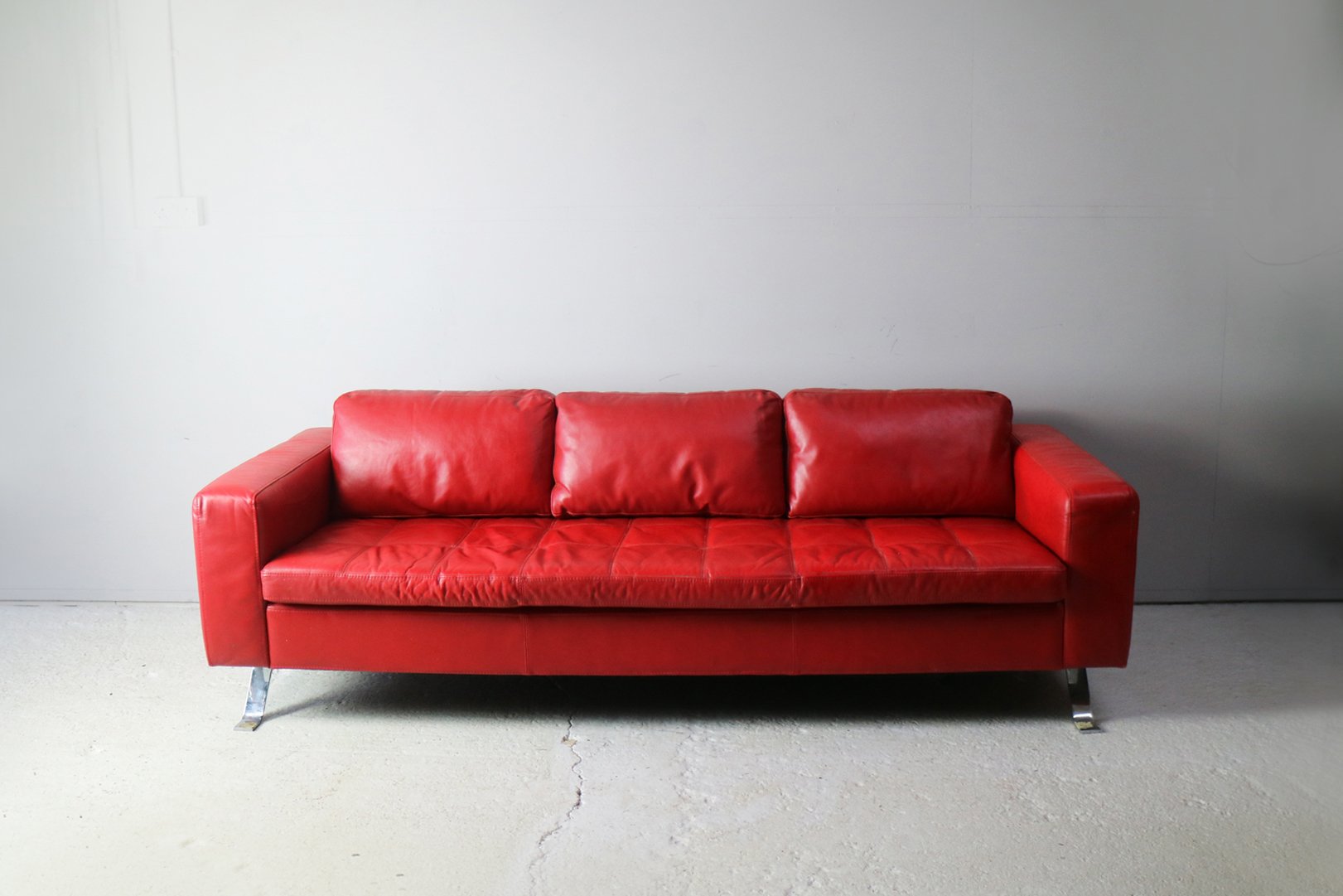Large Danish Red Leather Sofa 1980s Large Danish Red Leather Sofa 1980s