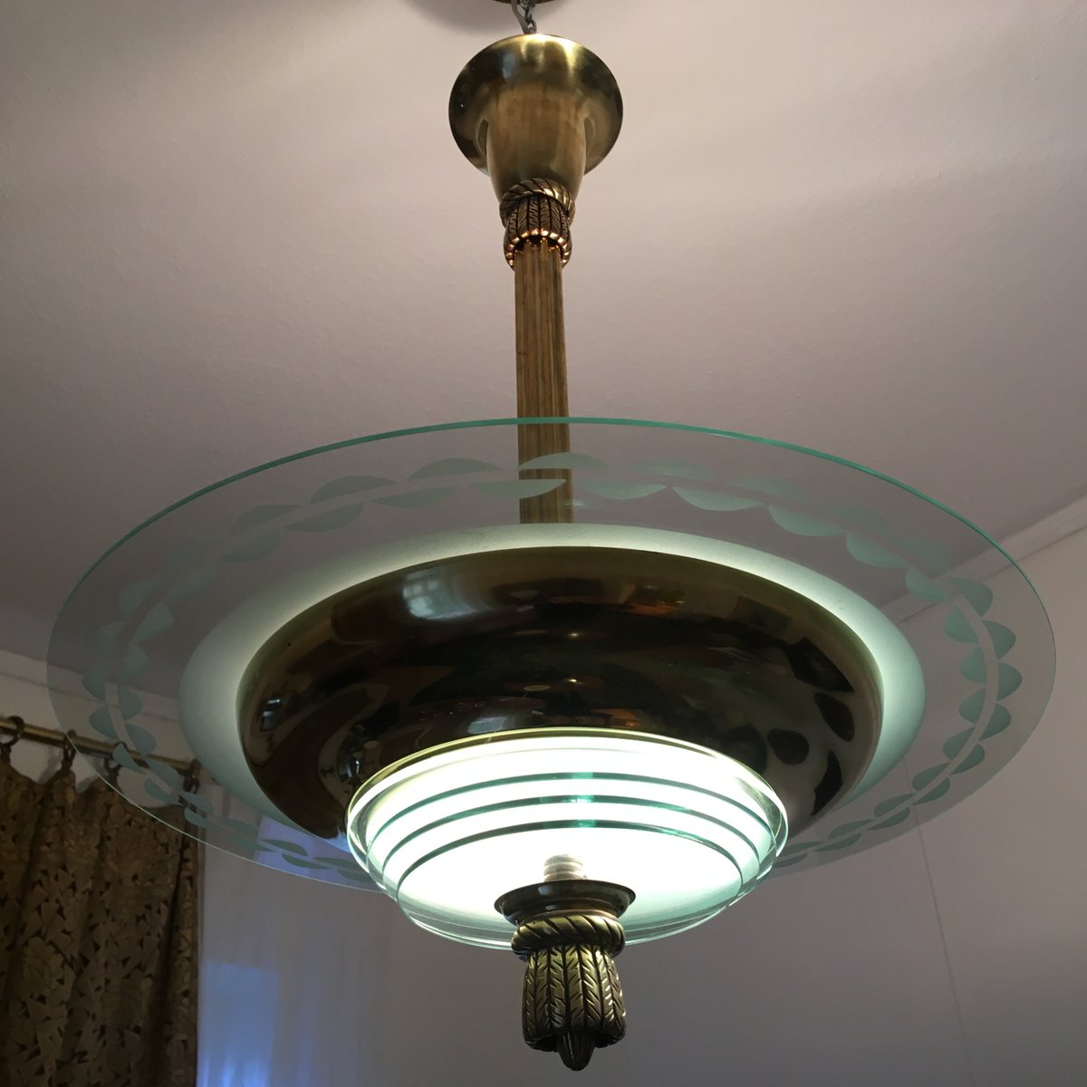 Lustre Suspendu Art Déco Vintage | Lampe Plafond Rénovée | Déco Intérieur Rétro