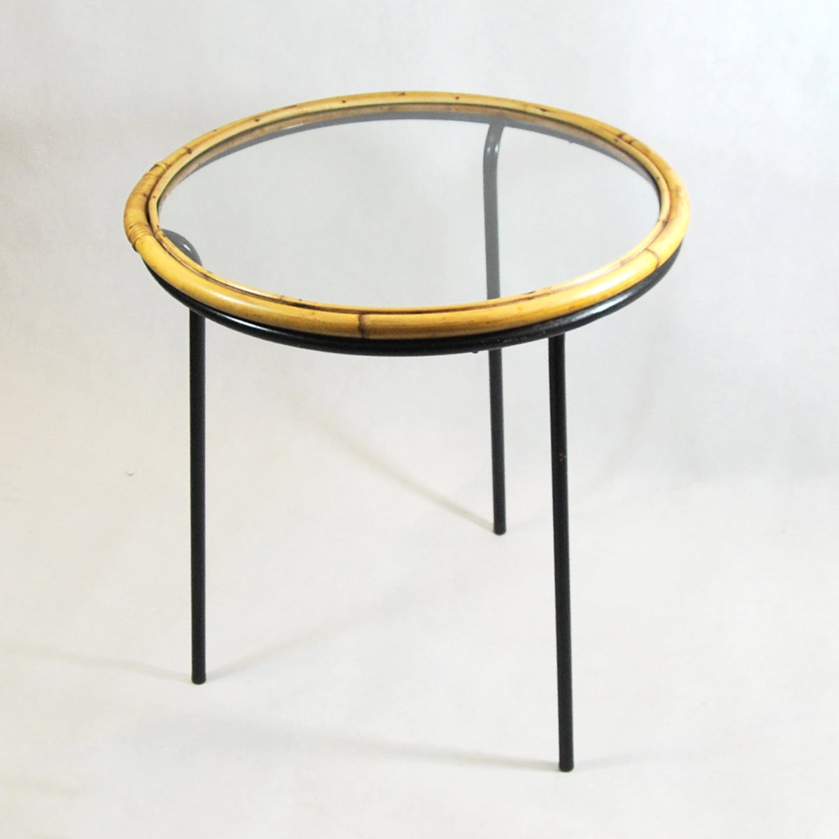 Round glass and rattan coffee table 1960s