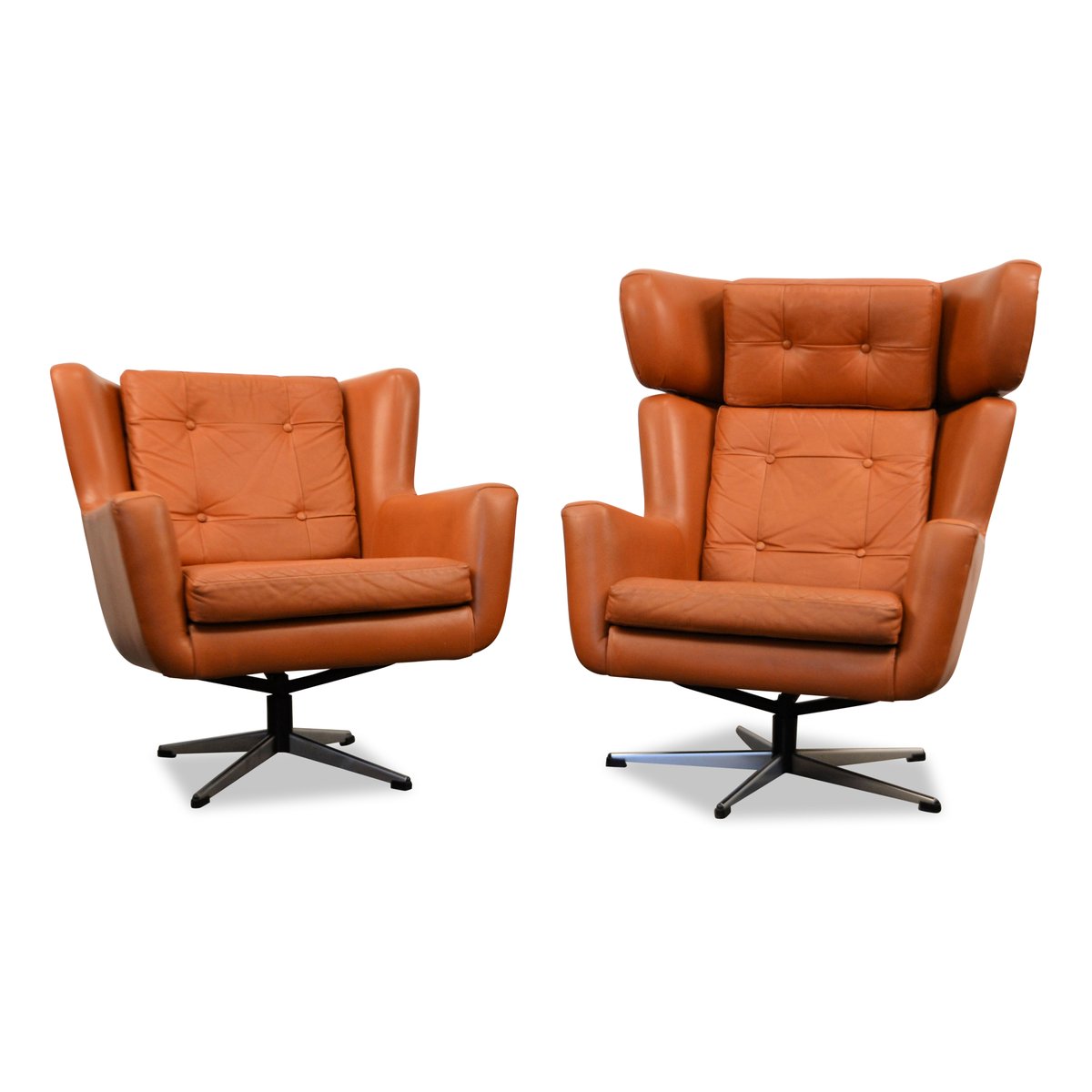 Mid century modern leather swivel chairs from skjold sørensen 1960s set of 2