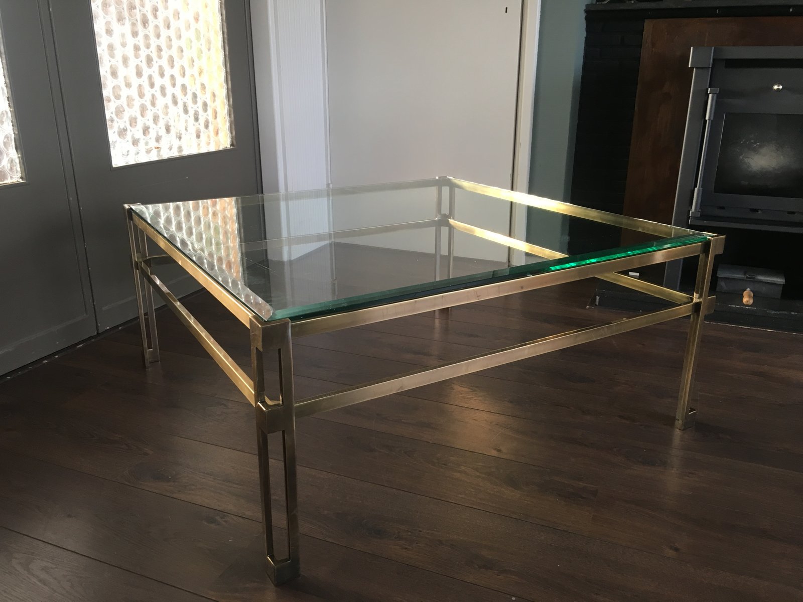 Vintage Hollywood Regency Square Brass Coffee Table for sale at Pamono