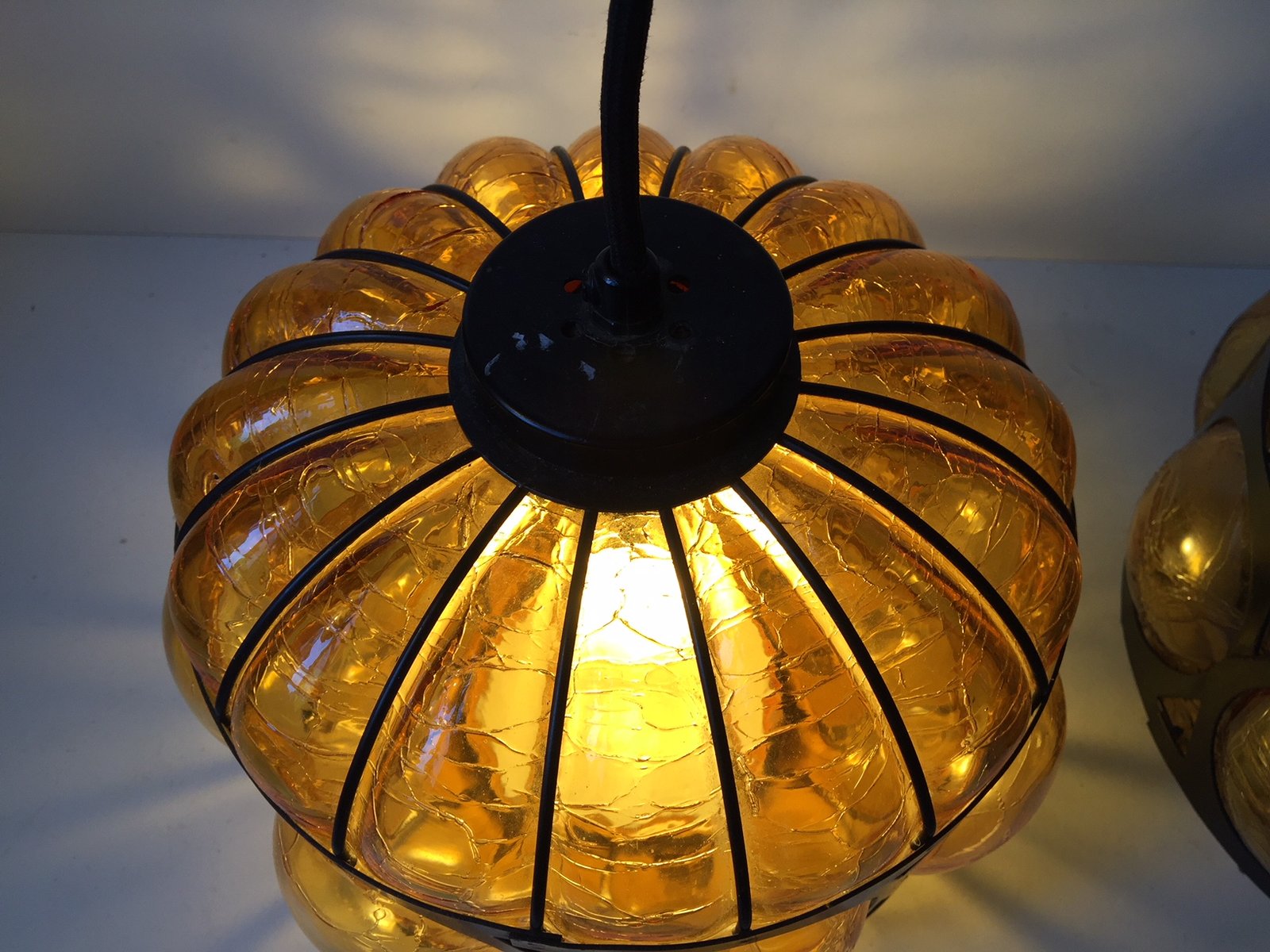 Lampade a sospensione vintage in vetro color ambra, set di ...