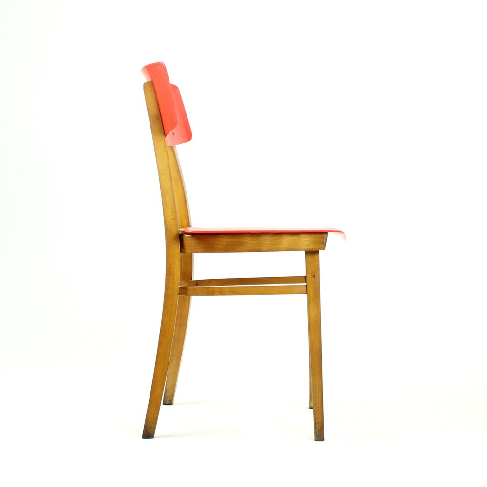 Série de 4 chaises bistrot Skaï rouge bois de hêtre LIVRAISON OFFERTE - Ameublement