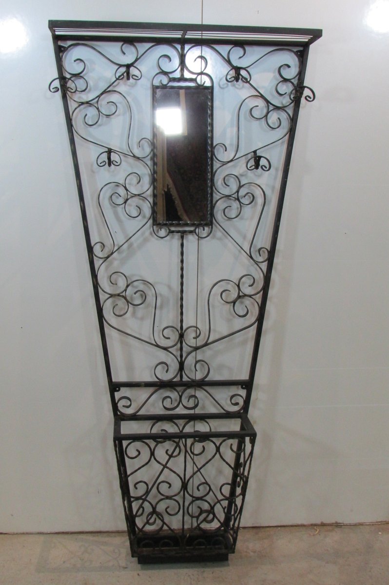Vintage WallMounted Wrought Iron Coat Rack, 1950s for sale at Pamono