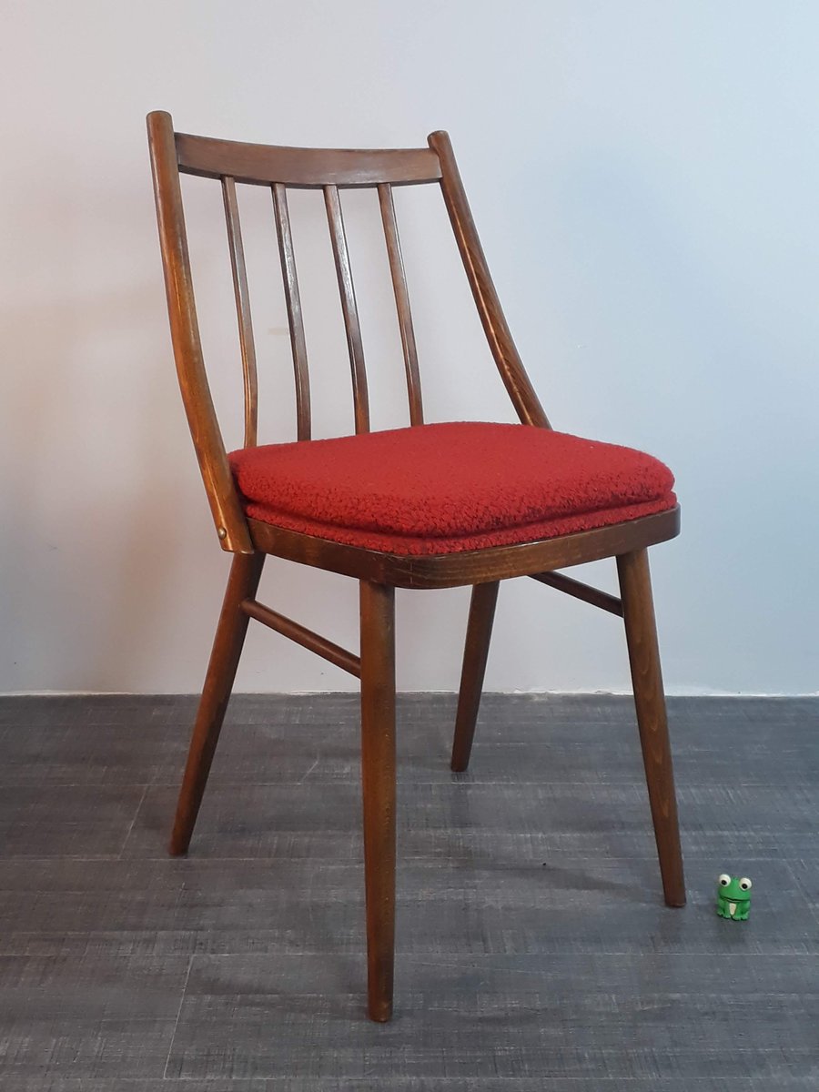 Czech Mid Century Wood Red Fabric Dining Chairs From Ton Bystryce Czech Mid Century Wood Red Fabric Dining Chairs From Ton Bystryce For Cesky Nabytek 1960s Set Of 4