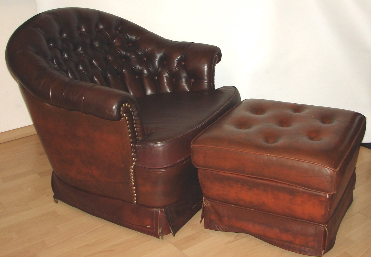 vintage chesterfield chair  footstool 1960s