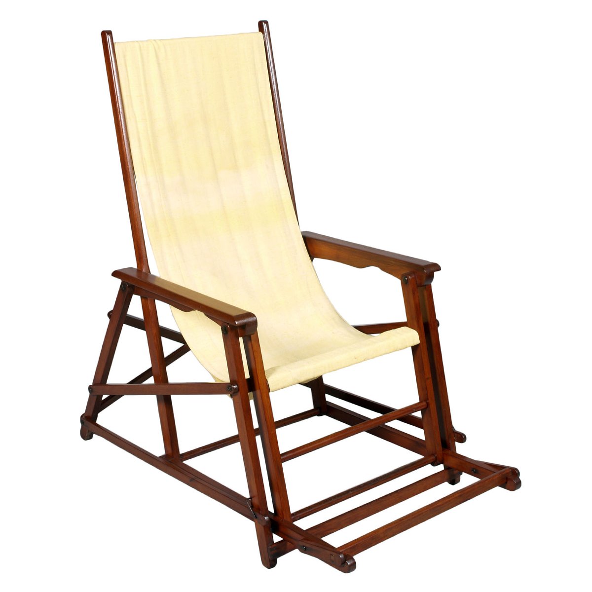 Chaise Longue Pliante MidCentury en Toile de Clairitex, France en