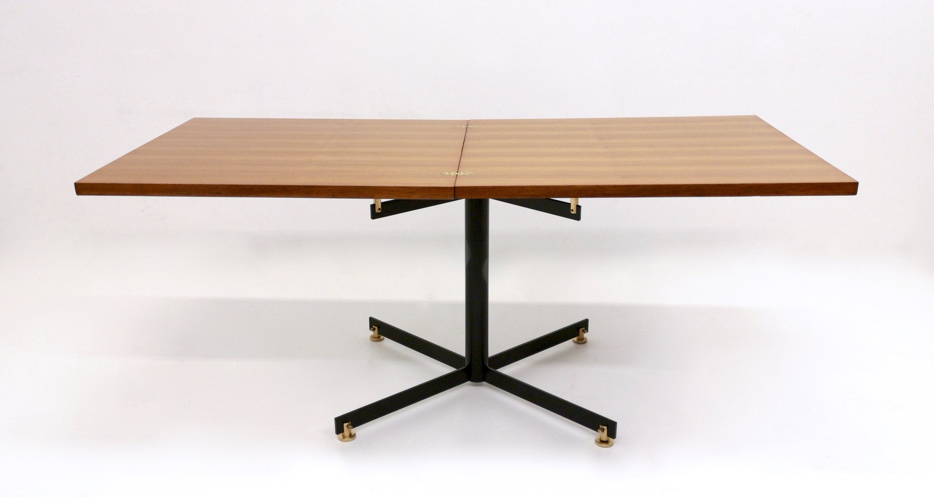 Ausziehbarer italienischer Esstisch aus Teak & weißem Resopal mit