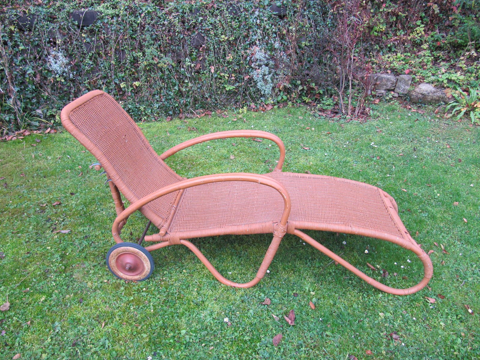 Chaise Longue de Jardin Vintage en Rotin par Erich Dieckmann pour F
