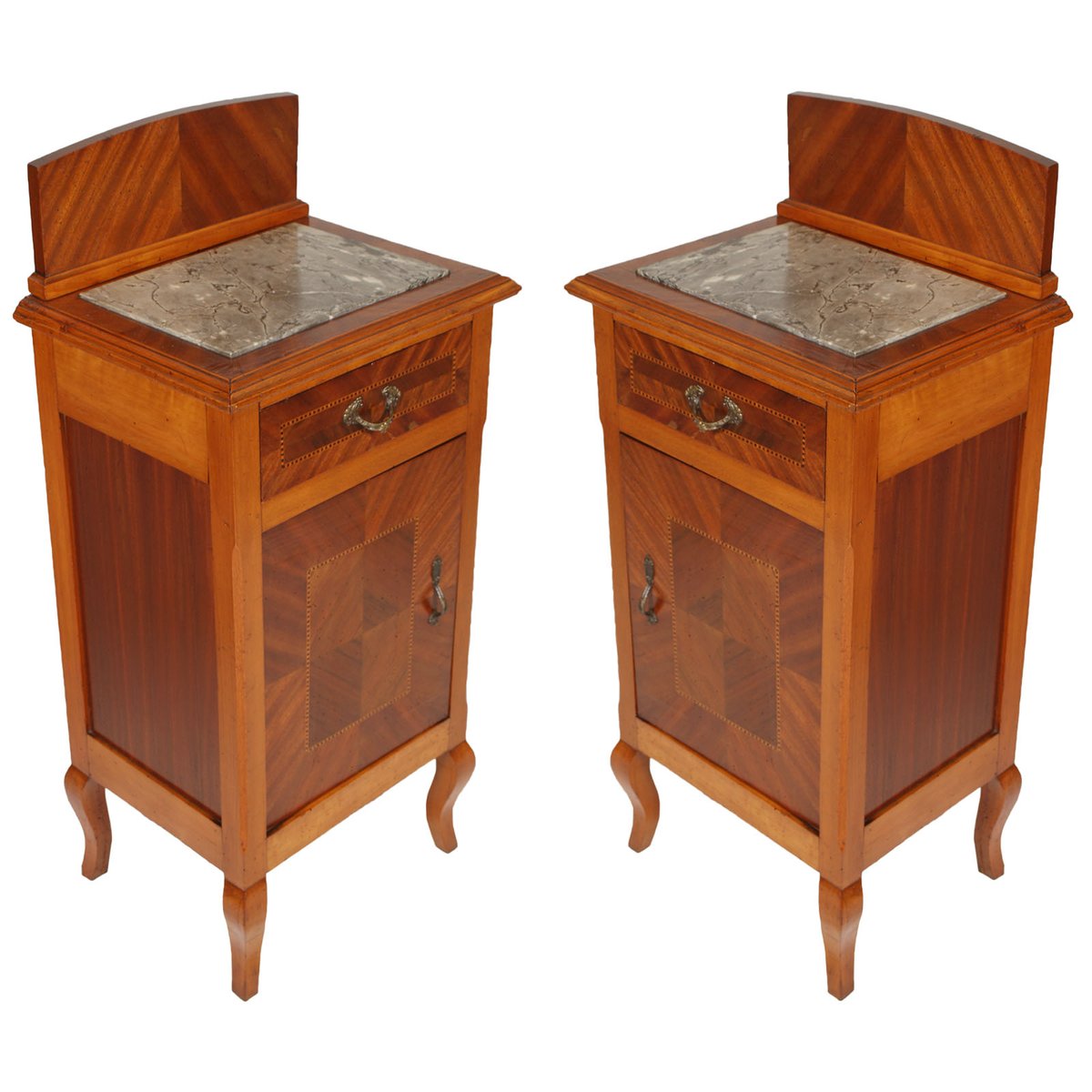 Antique Mahogany & Walnut Inlaid Nightstands, Set of 2 for sale at Pamono