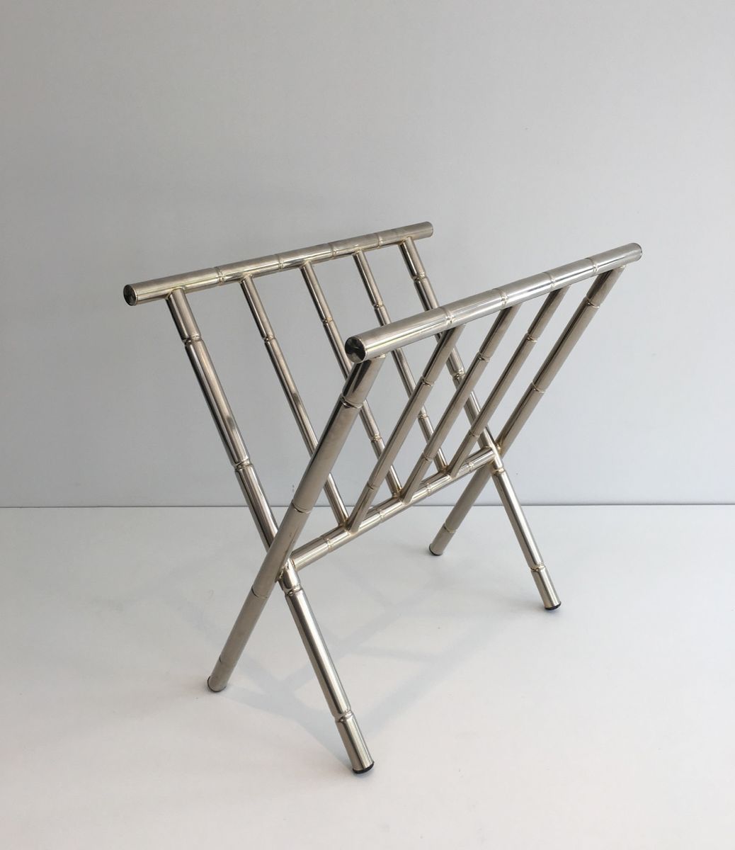 FauxBamboo Nickel Magazine Rack, 1970s for sale at Pamono