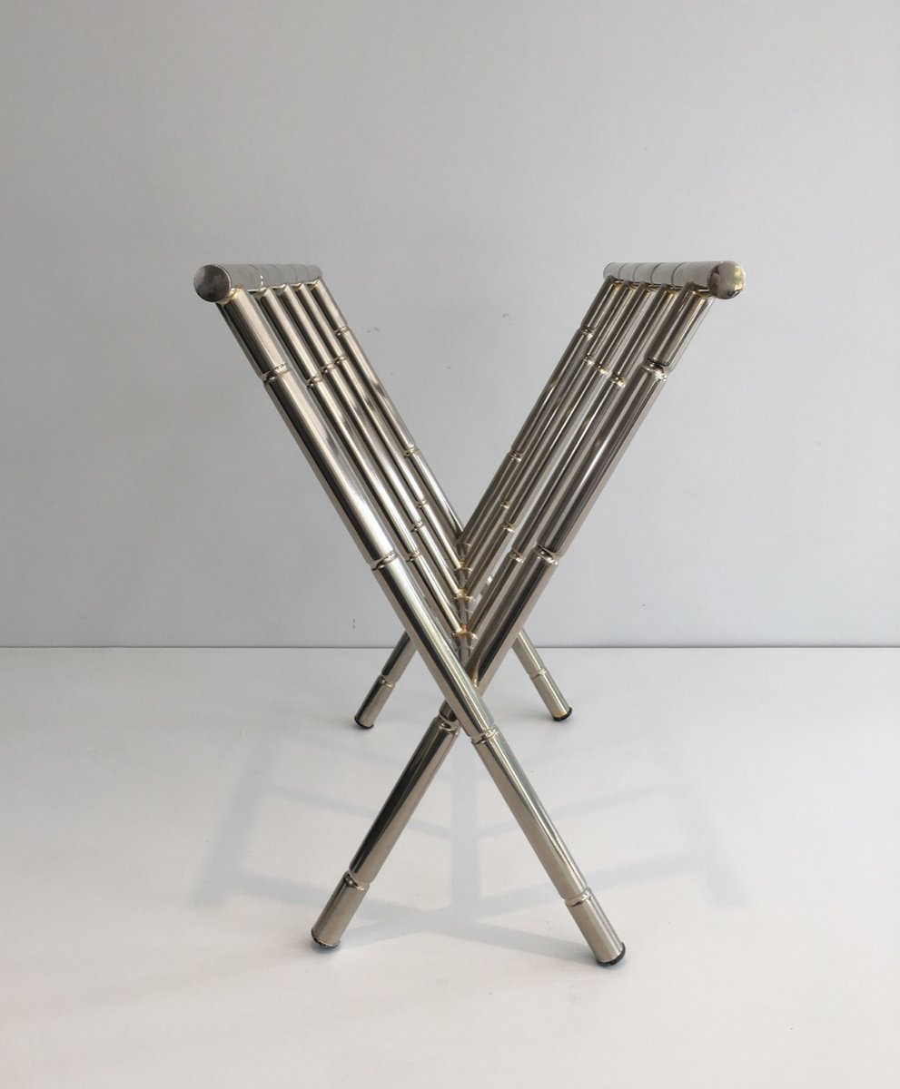 FauxBamboo Nickel Magazine Rack, 1970s for sale at Pamono