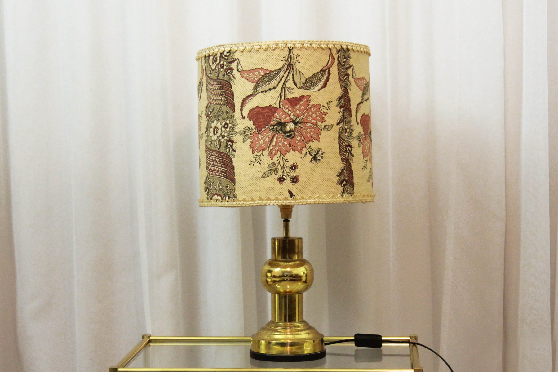 Vintage Table Lamp With Floral Lampshade 1950s For Sale At Pamono
