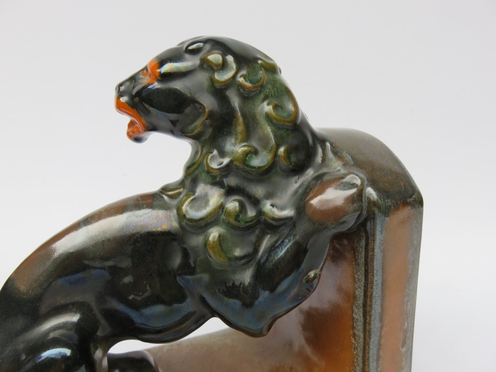 Art Deco Ceramic Lion Bookends from Carstens 1920s, Set of