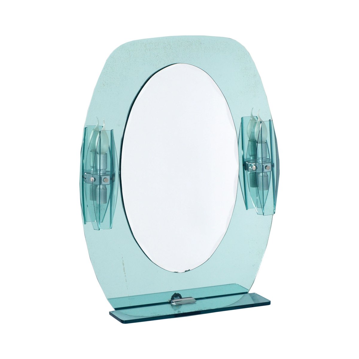 MidCentury Wall Mirror with Lights & Shelf by from Fontana Arte, 1960s