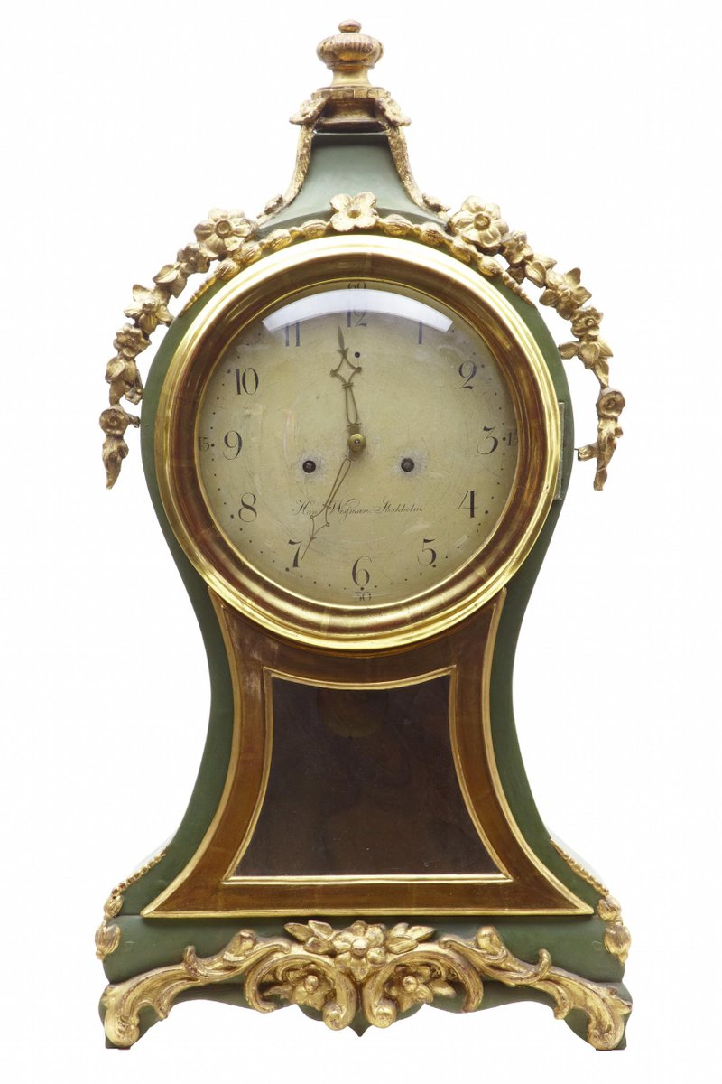 Reloj sueco antiguo dorado y pintado en venta en Pamono