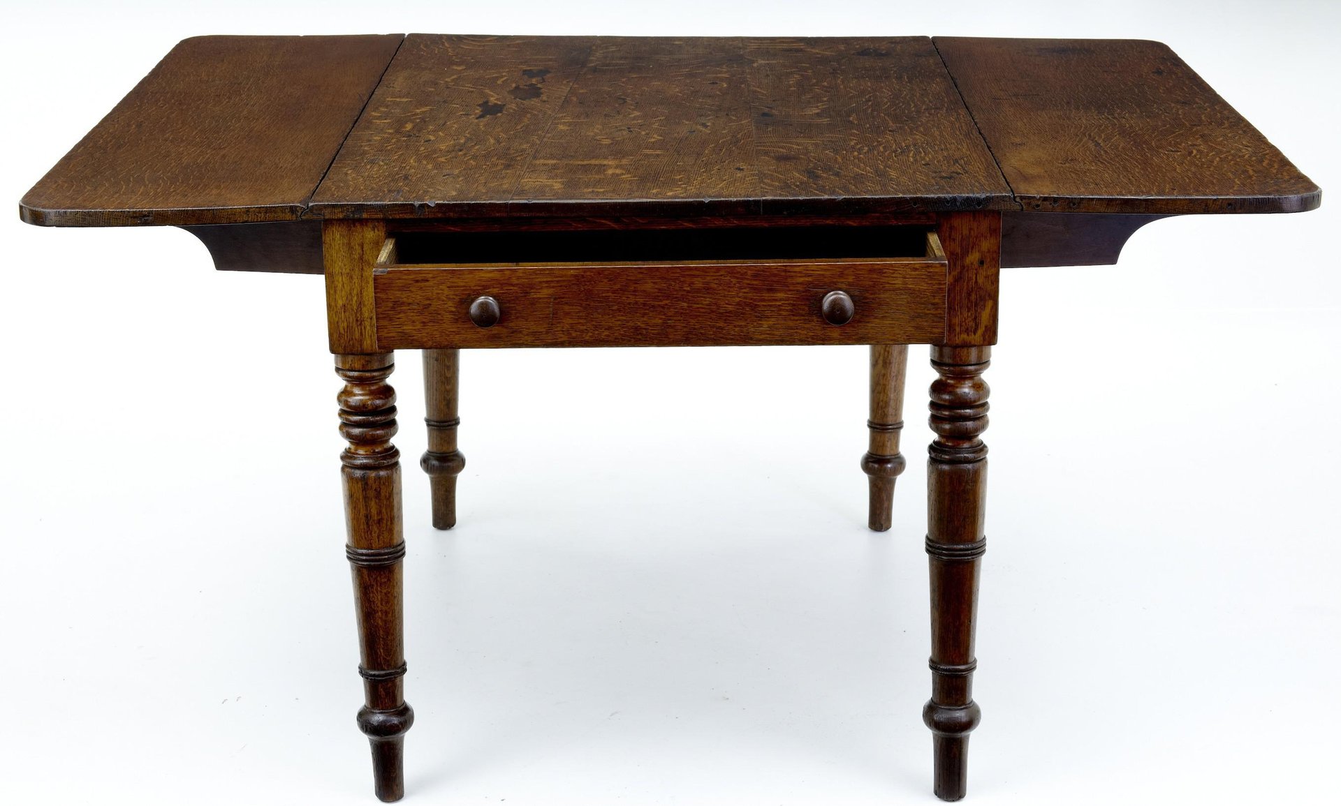 Ausklappbarer antiker viktorianischer Tisch aus Eiche mit Schublade bei