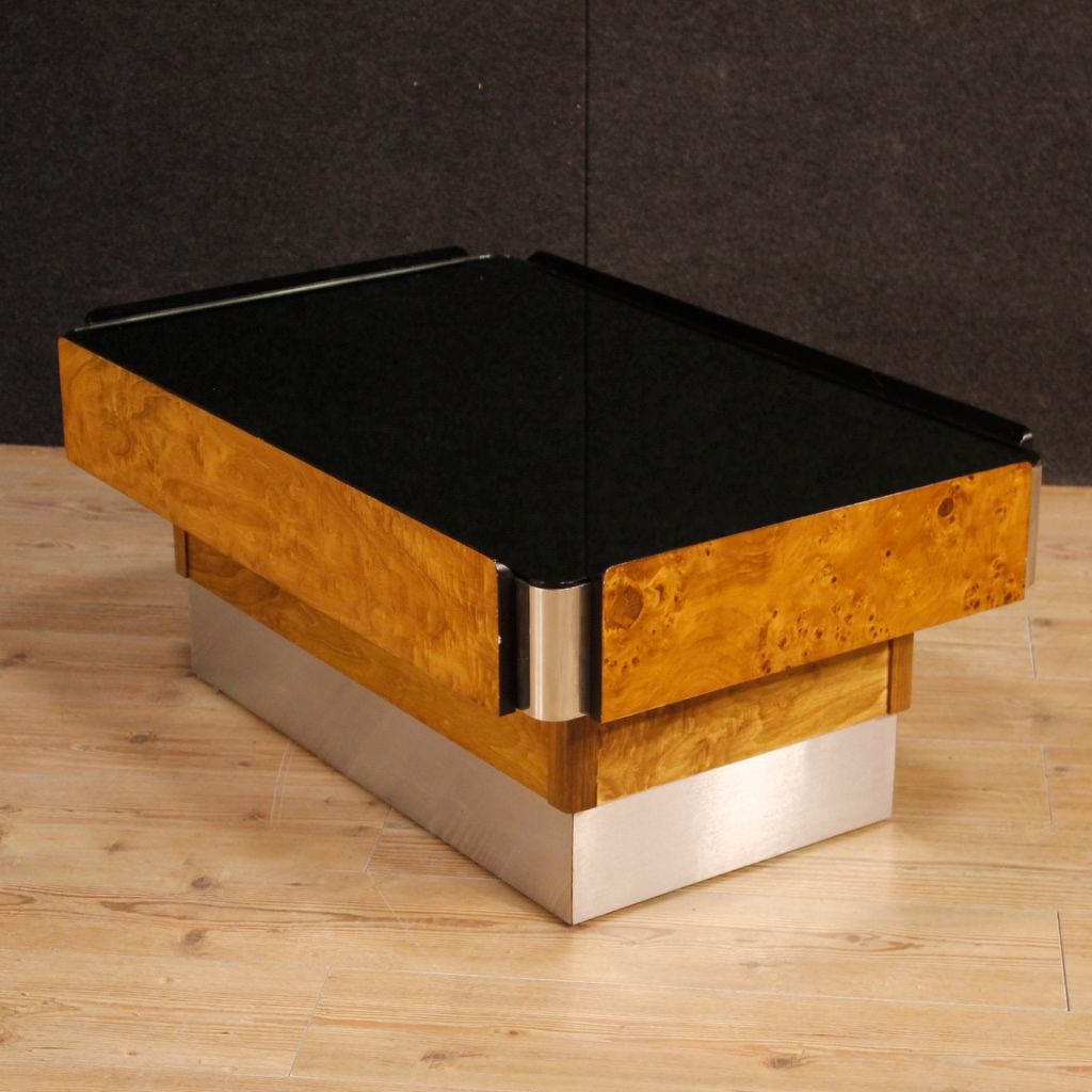 Table Basse en Bois & en Métal avec Plateau Miroir, Italie ...