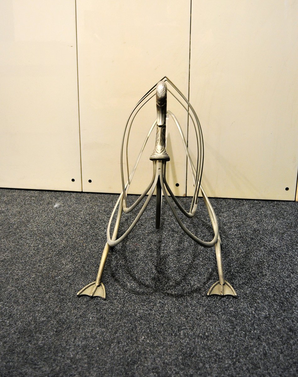 Italian NickelPlated Brass Magazine Rack, 1970s for sale at Pamono