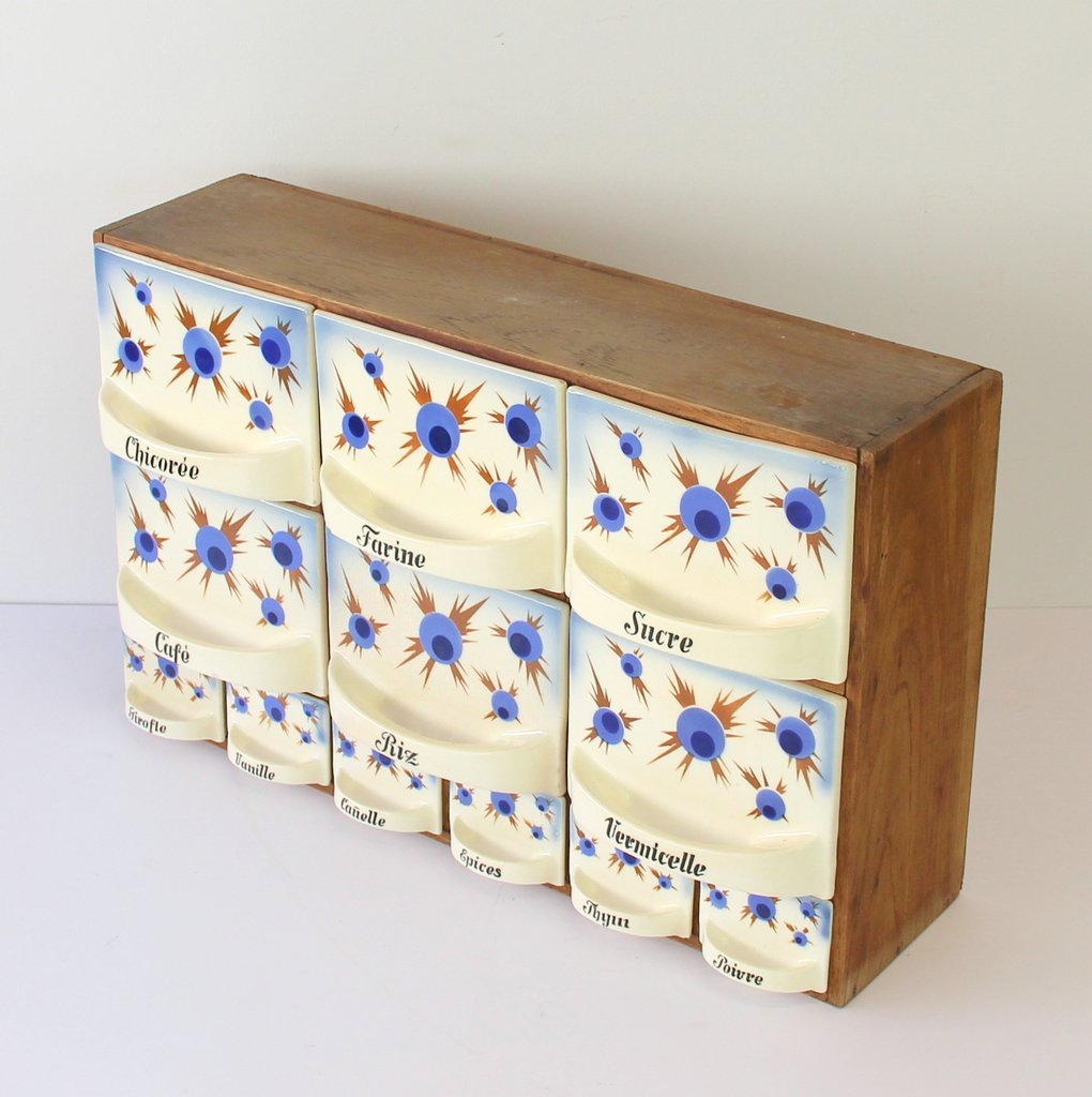 Französischer Vintage Küchenschrank mit Keramikschubladen, 1930er bei