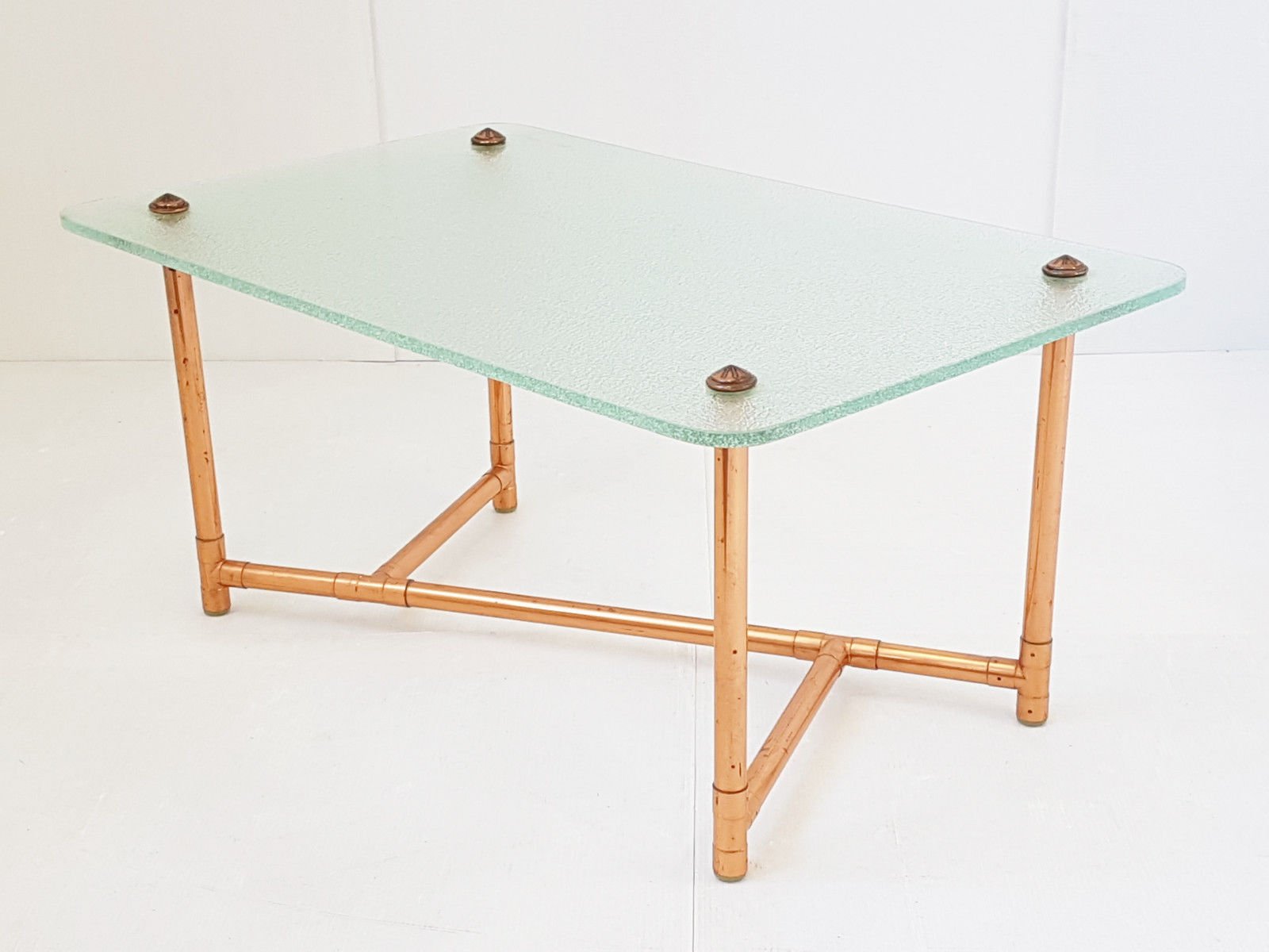 Glass & Copper Coffee Table, 1950s for sale at Pamono