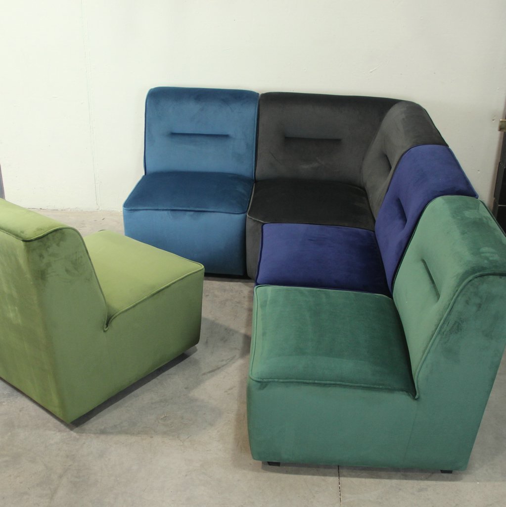 Divano Modulare In Velluto A Coste 4 Posti – 330 Cm, Grigio, Con Chaise Longue E Contenitore