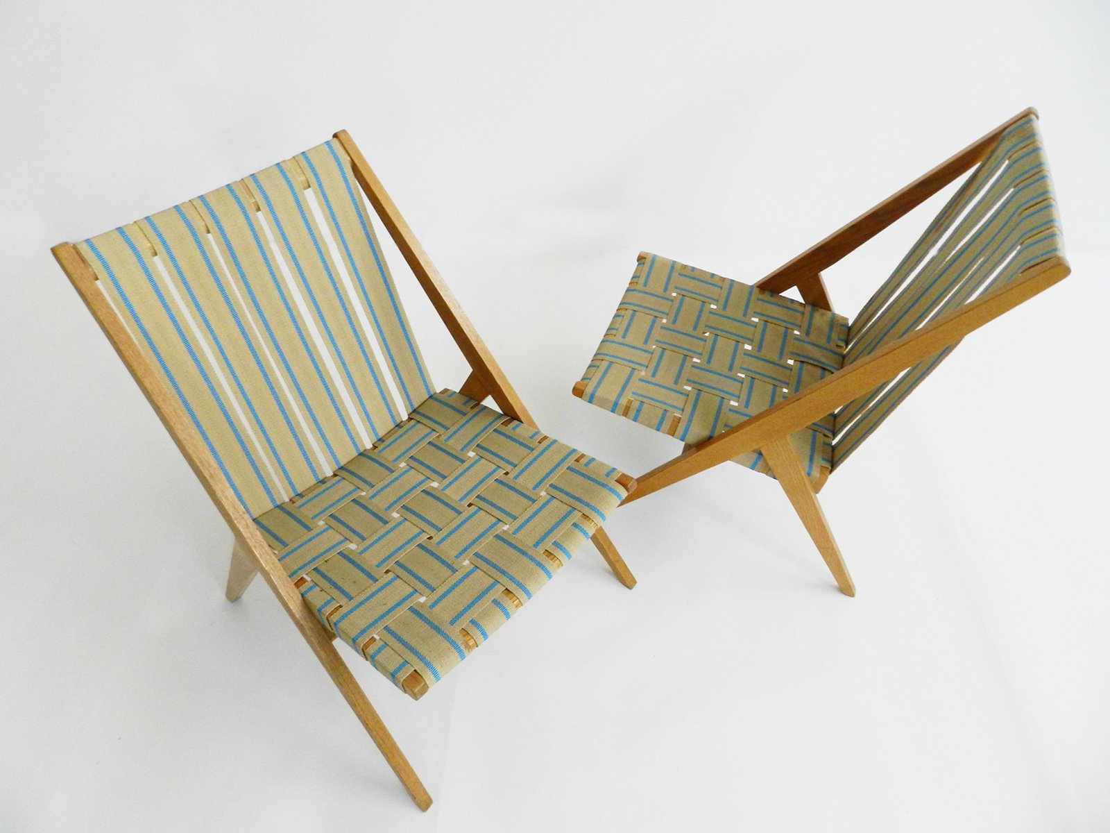 Sillas de jardín de roble y tela de Victoria Möbel, años 50. Juego de 2