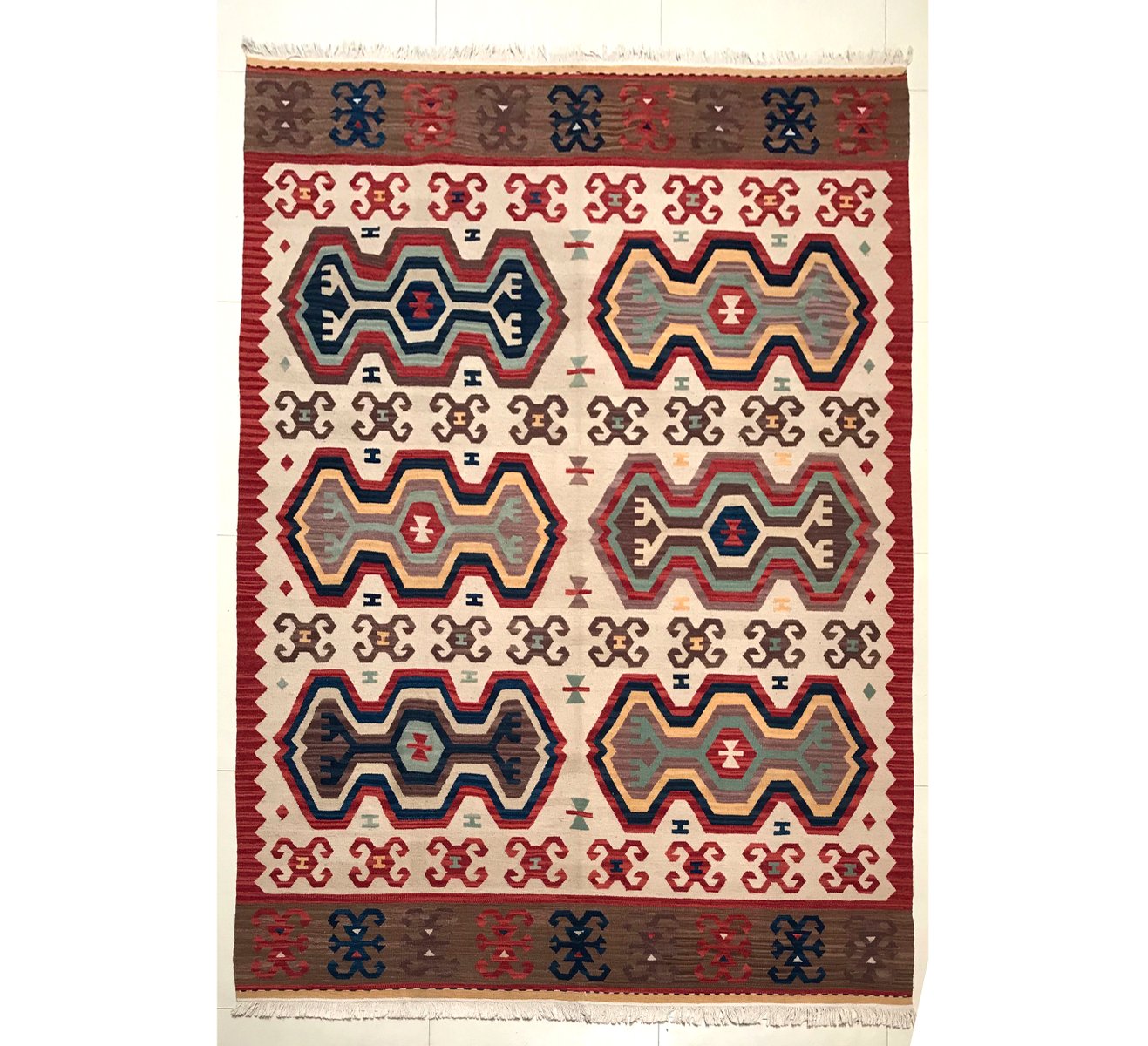 Grand Kilim Persan Ghashghai - 240 X 167 Cm - Laine Et Coton - Rouge - Fait Main