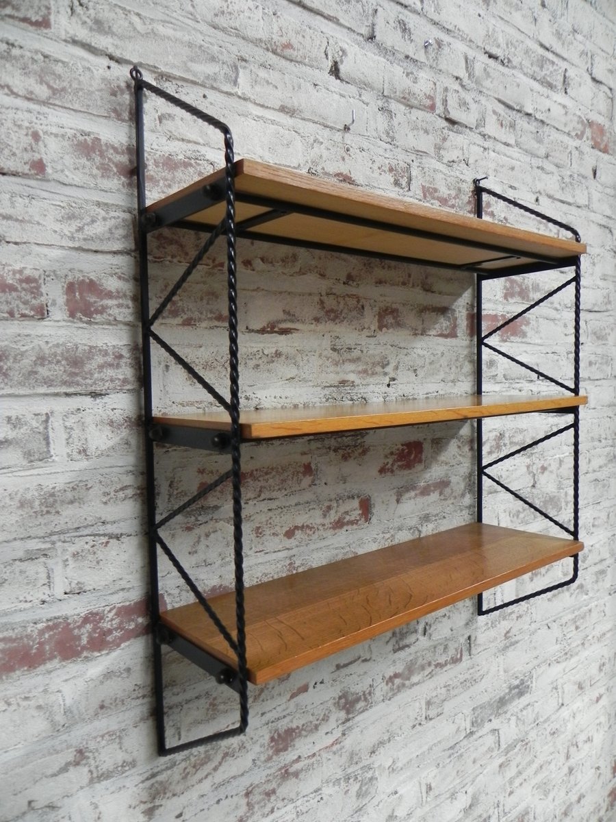 Vintage Belgian Wood & Steel Wall Shelves for sale at Pamono