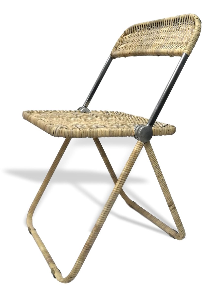Vintage Klappstuhl mit Sitz aus Rattan von Giancarlo Piretti für