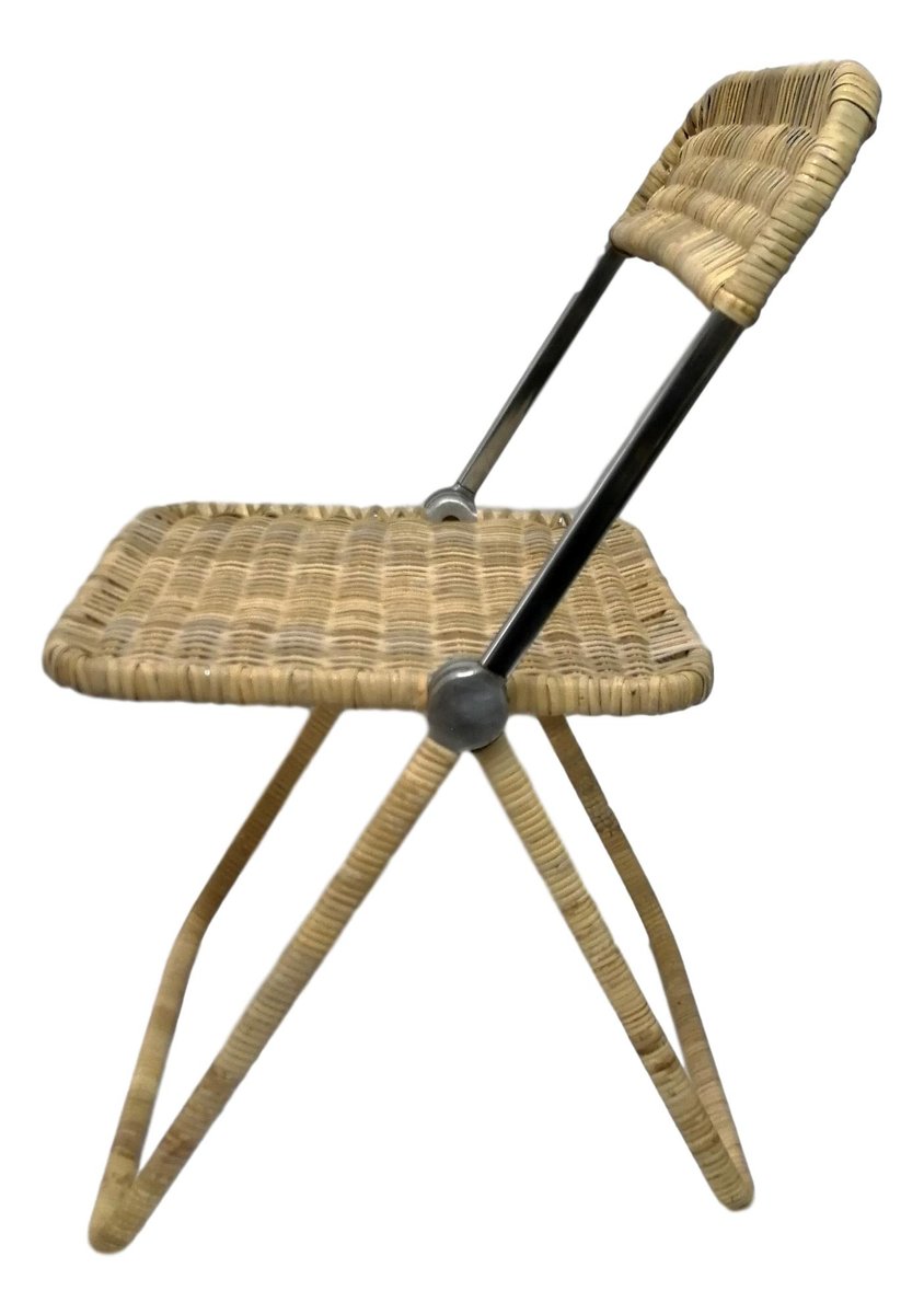 Vintage Klappstuhl mit Sitz aus Rattan von Giancarlo Piretti für
