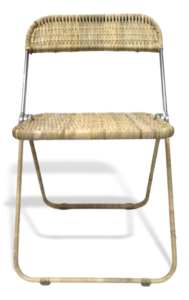 Vintage Klappstuhl mit Sitz aus Rattan von Giancarlo Piretti für