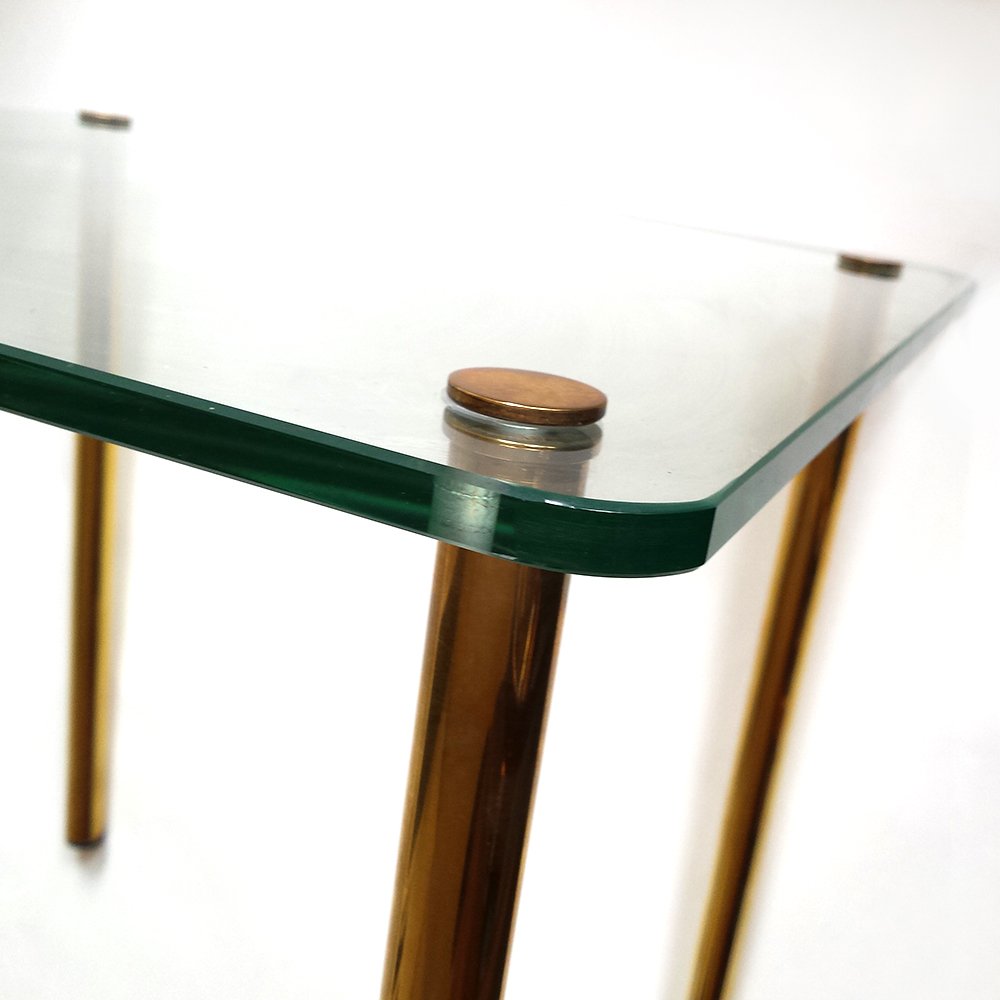 MidCentury Italian Brass & Glass Side Table for sale at Pamono